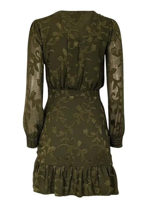Allison - Green Textured Wrap Bodice Drawstring Detail Dress Sz XS
