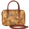Alviero Martini - Brown Leather Crossbody Purse w/ Map Print