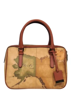 Alviero Martini - Brown Leather Crossbody Purse w/ Map Print