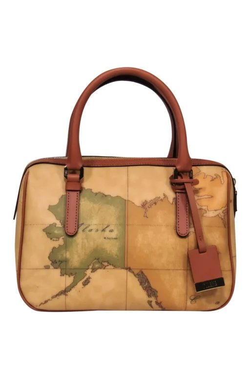 Alviero Martini - Brown Leather Crossbody Purse w/ Map Print