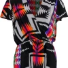 Amanda Uprichard - Black & Multicolored Print Short Sleeve Silk Blouse Sz L