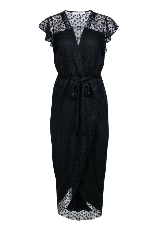 Amanda Uprichard - Black Star Lace Flutter Cap Sleeve Formal Dress Sz M