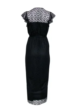 Amanda Uprichard - Black Star Lace Flutter Cap Sleeve Formal Dress Sz M