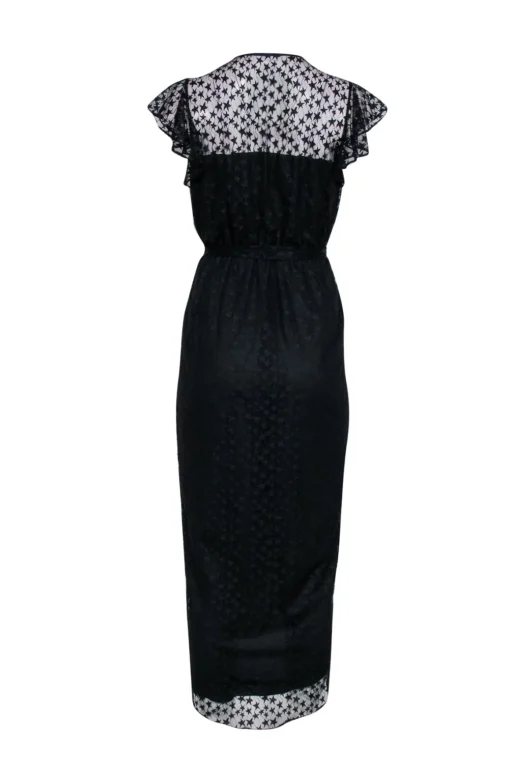 Amanda Uprichard - Black Star Lace Flutter Cap Sleeve Formal Dress Sz M