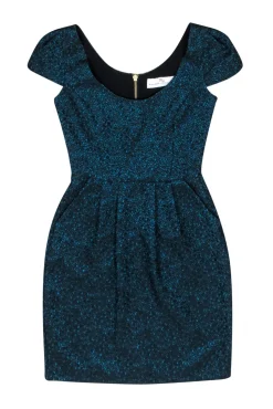 Amanda Uprichard - Blue & Black Sleeveless Pouf Mini Dress Sz P