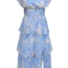 Amanda Uprichard - Blue & Cream Floral Print Tiered Dress Sz XS