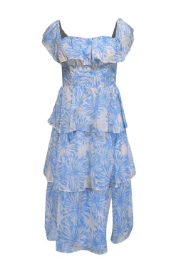 Amanda Uprichard - Blue & Cream Floral Print Tiered Dress Sz XS