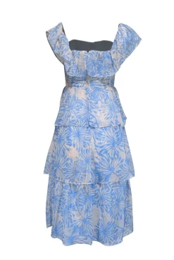 Amanda Uprichard - Blue & Cream Floral Print Tiered Dress Sz XS