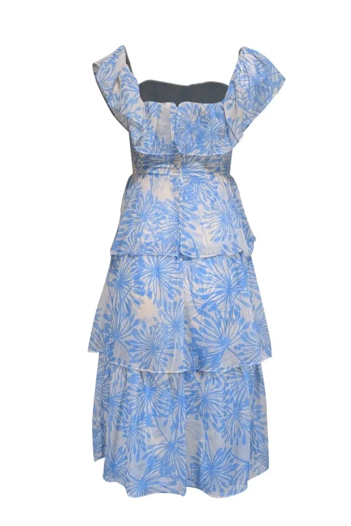 Amanda Uprichard - Blue & Cream Floral Print Tiered Dress Sz XS