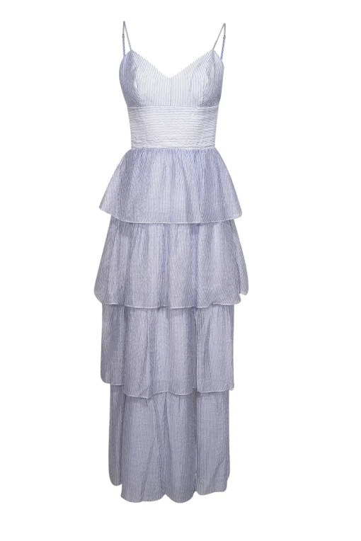 Amanda Uprichard - Blue & White Striped Sleeveless Maxi Dress Sz M