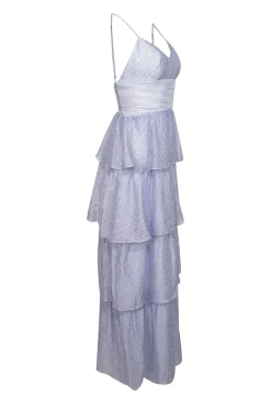 Amanda Uprichard - Blue & White Striped Sleeveless Maxi Dress Sz M