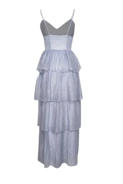 Amanda Uprichard - Blue & White Striped Sleeveless Maxi Dress Sz M