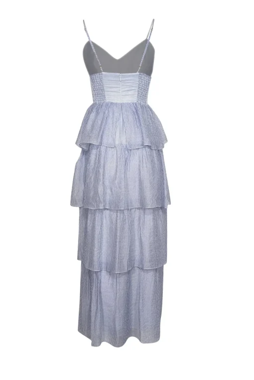 Amanda Uprichard - Blue & White Striped Sleeveless Maxi Dress Sz M