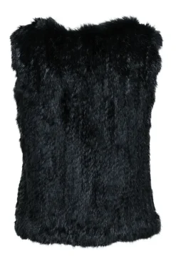 525 America - Black Rabbit Fur Open Vest Sz S/M
