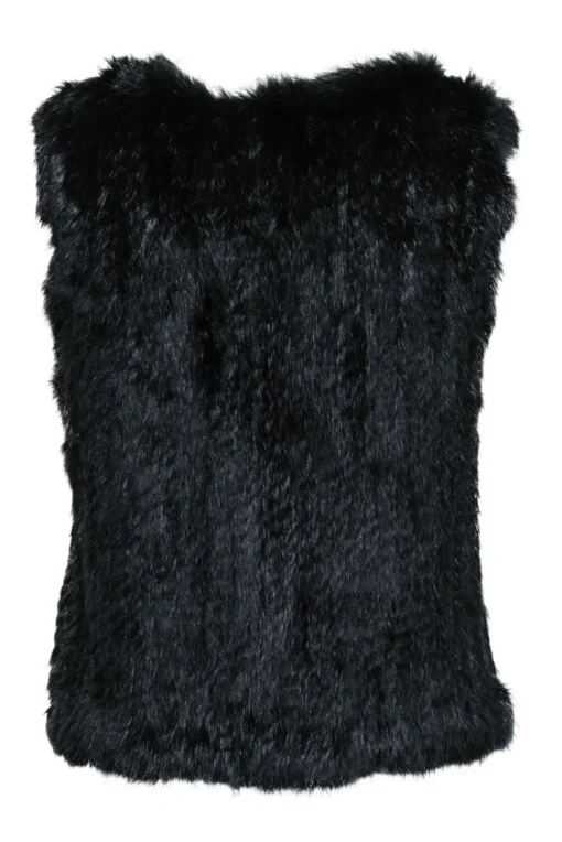525 America - Black Rabbit Fur Open Vest Sz S/M