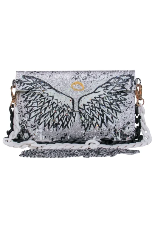 Anca Barbu - Silver Metallic Angel Wings Envelope Crossbody Bag