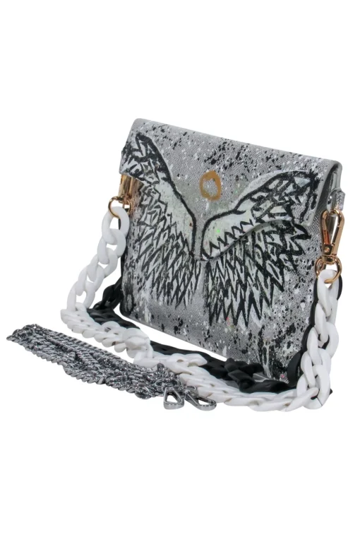 Anca Barbu - Silver Metallic Angel Wings Envelope Crossbody Bag
