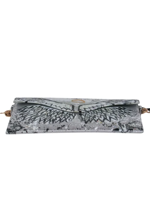 Anca Barbu - Silver Metallic Angel Wings Envelope Crossbody Bag
