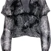 Andrew Gn - Black Printed Silk Blouse w/ Leather Trim Sz M