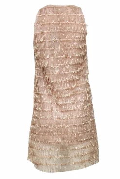 Angela Davis - Beige Sequin Fringe Sleeveless Dress Sz M