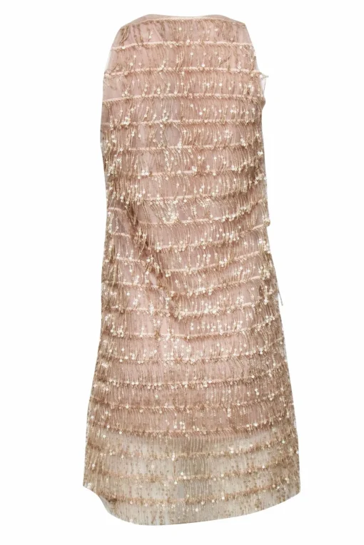 Angela Davis - Beige Sequin Fringe Sleeveless Dress Sz M