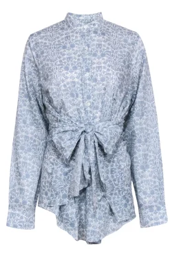 Ann Mashburn - Light Blue & White Paisley Print Button Down Shirt Sz XL