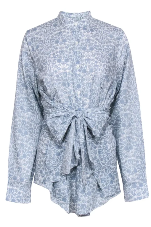 Ann Mashburn - Light Blue & White Paisley Print Button Down Shirt Sz XL