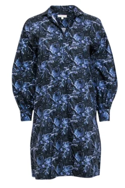 Ann Mashburn - Navy & Blue Abstract Print Shirt Dress Sz XS