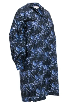 Ann Mashburn - Navy & Blue Abstract Print Shirt Dress Sz XS