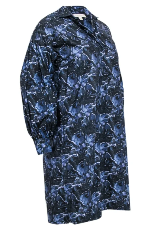 Ann Mashburn - Navy & Blue Abstract Print Shirt Dress Sz XS