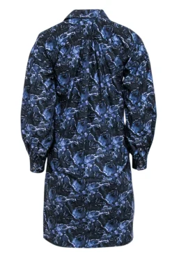 Ann Mashburn - Navy & Blue Abstract Print Shirt Dress Sz XS
