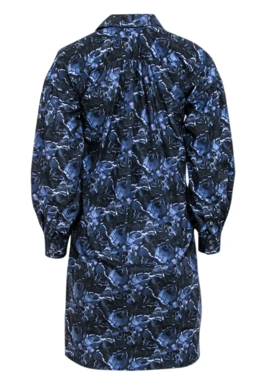 Ann Mashburn - Navy & Blue Abstract Print Shirt Dress Sz XS