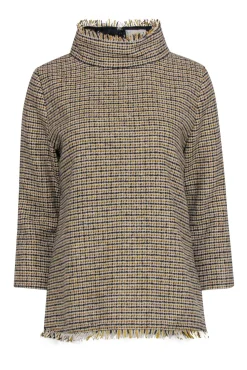 Ann Mashburn - Yellow, Black, & White Tweed Long Sleeve Top Sz M