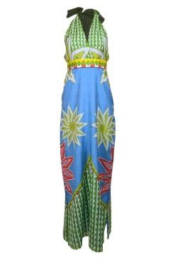 Anna Cate - Blue, Green, & Red Mixed Print Halter Maxi Dress Sz XS