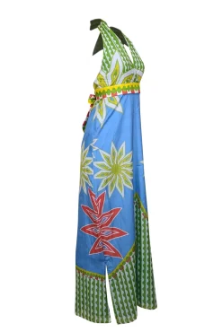 Anna Cate - Blue, Green, & Red Mixed Print Halter Maxi Dress Sz XS