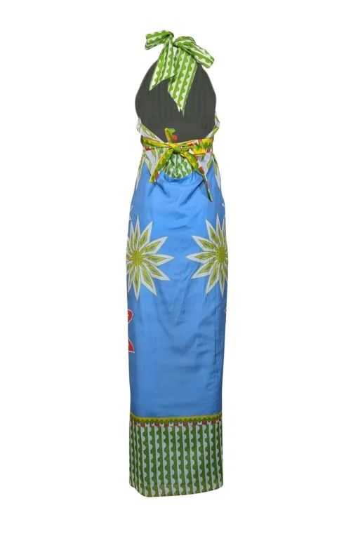 Anna Cate - Blue, Green, & Red Mixed Print Halter Maxi Dress Sz XS