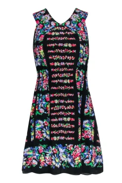 Anna Sui - Black & Multi Color Floral Print Silk Dress Sz 2