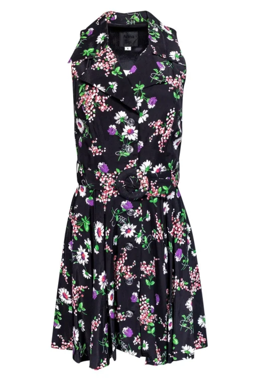 Anna Sui - Black Floral Sleeveless Dress Sz 6