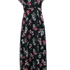 Anna Sui - Black w/ Pink Velvet Floral Print Formal Dress Sz 6