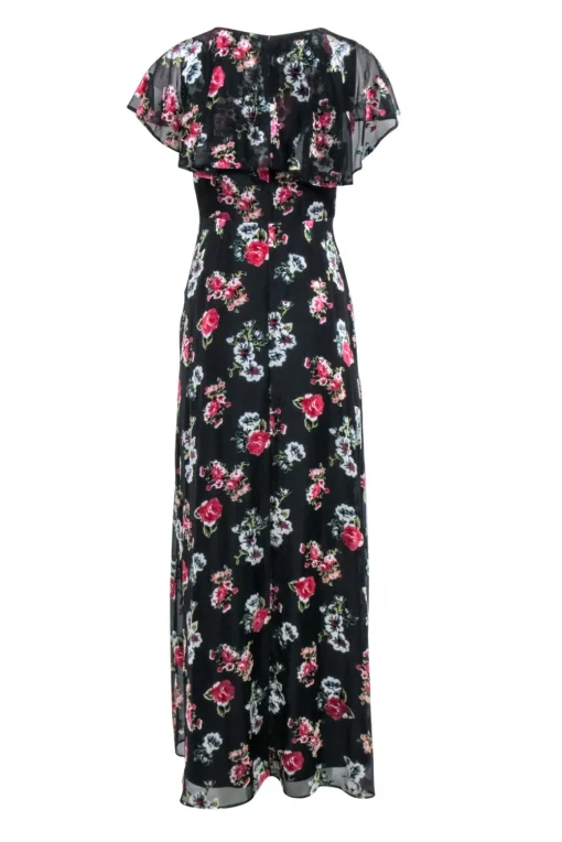 Anna Sui - Black w/ Pink Velvet Floral Print Formal Dress Sz 6
