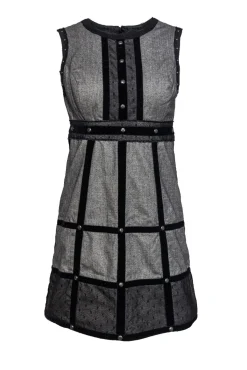 Anna Sui - Gray Dress w/ Velvet Piping & Studs Sz S