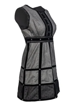 Anna Sui - Gray Dress w/ Velvet Piping & Studs Sz S