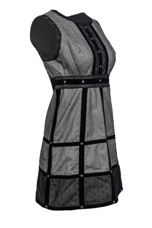 Anna Sui - Gray Dress w/ Velvet Piping & Studs Sz S