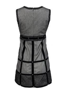 Anna Sui - Gray Dress w/ Velvet Piping & Studs Sz S