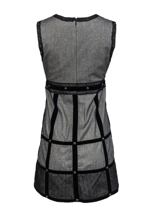 Anna Sui - Gray Dress w/ Velvet Piping & Studs Sz S