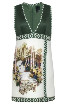Anna Sui - White & Green Print Sleeveless Dress Sz 8