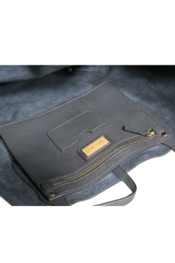 Annabel Ingall - Grey Pebble Leather Tote Bag w/ Gold-Toned Hardware