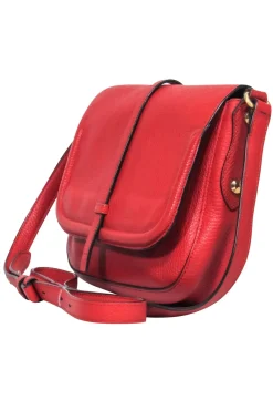 Annabel Ingall - Red Textured Leather Crossbody Bag w/ Top Flap
