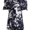 Anne Fontaine - Black & White Floral Off-the-Shoulder Dress Sz 4