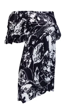 Anne Fontaine - Black & White Floral Off-the-Shoulder Dress Sz 4
